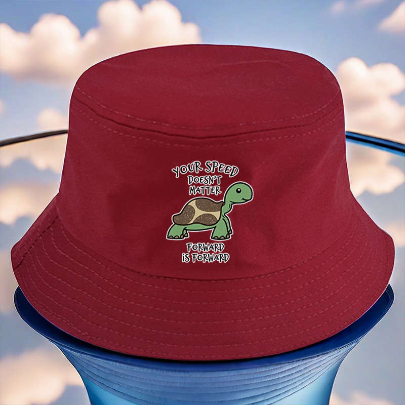 1pc YFM Turtle Print Bucket Hat Lightweight Polyester Fisherman Cap with Toggle Closure Machi