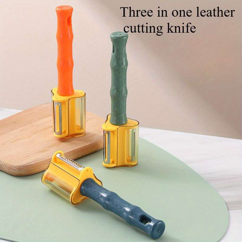 1pc 3-in-1 Kitchen Knife Set with Stainless Steel Blades and Colorful Handles Includes Peeler Sl