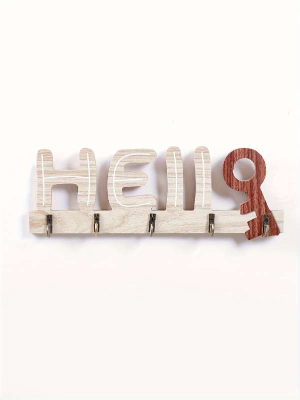 Handcrafted Rustic Wooden Key Holder with "Hello"  "Welcome" DesignWall-Mounted Natural Wood Fi