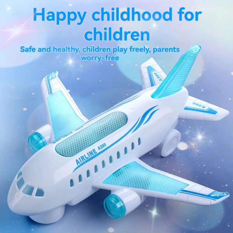 1pc Kids Glowing LED Electric Airplane Toy ABS Material Music and Sound Effects Battery Powered Hori