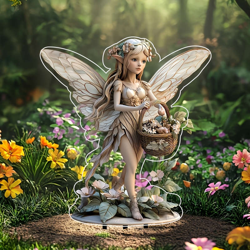 1pc 2D Flat   Non-3D Bohemian Style Acrylic Fairy Garden Sign Weatherproof Outdoor Decorati