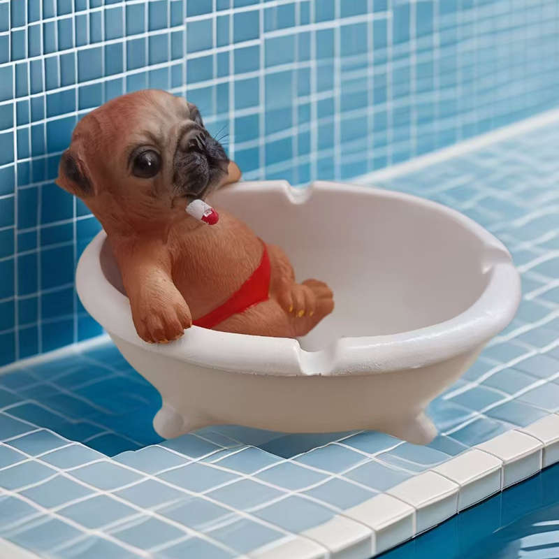 1pc Creative Rogue Puppy Bathing in a Large Ashtray Pool a Unique Ornament a Cute Birthday Gift
