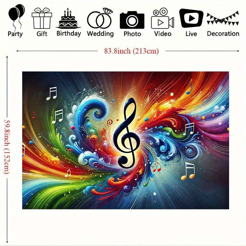 1pc 243.84x182.88cm Vibrant Musical Note Dance Polyester Backdrop Banner Colorful Abstract Design