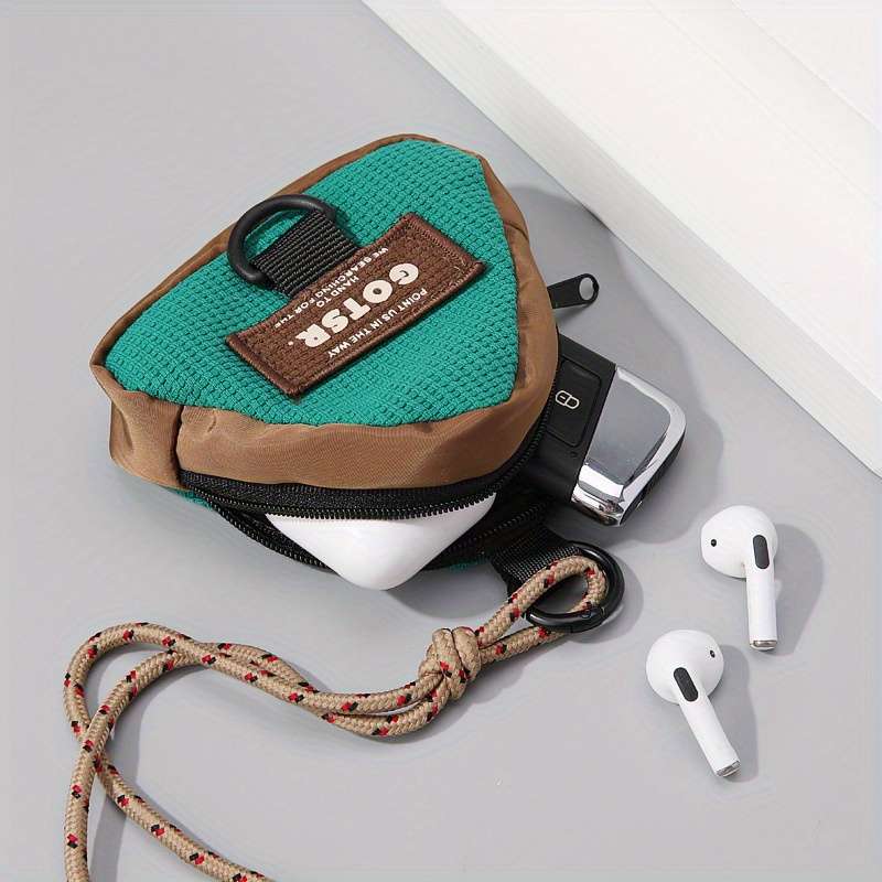 1pc Triangle Keychain Coin Purse Hanging Neck Casual Sling Bag Trendy Storage Pouch Creative Gift