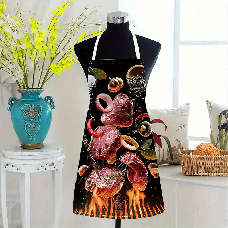 1pc Large Kitchen Apron with Fresh Beef Onion Rings and Red Chili Cooking Ingredients Print
