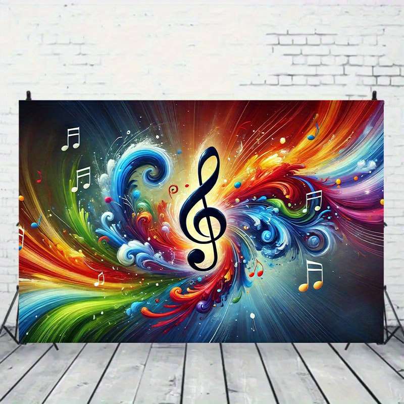 1pc 243.84x182.88cm Vibrant Musical Note Dance Polyester Backdrop Banner Colorful Abstract Design