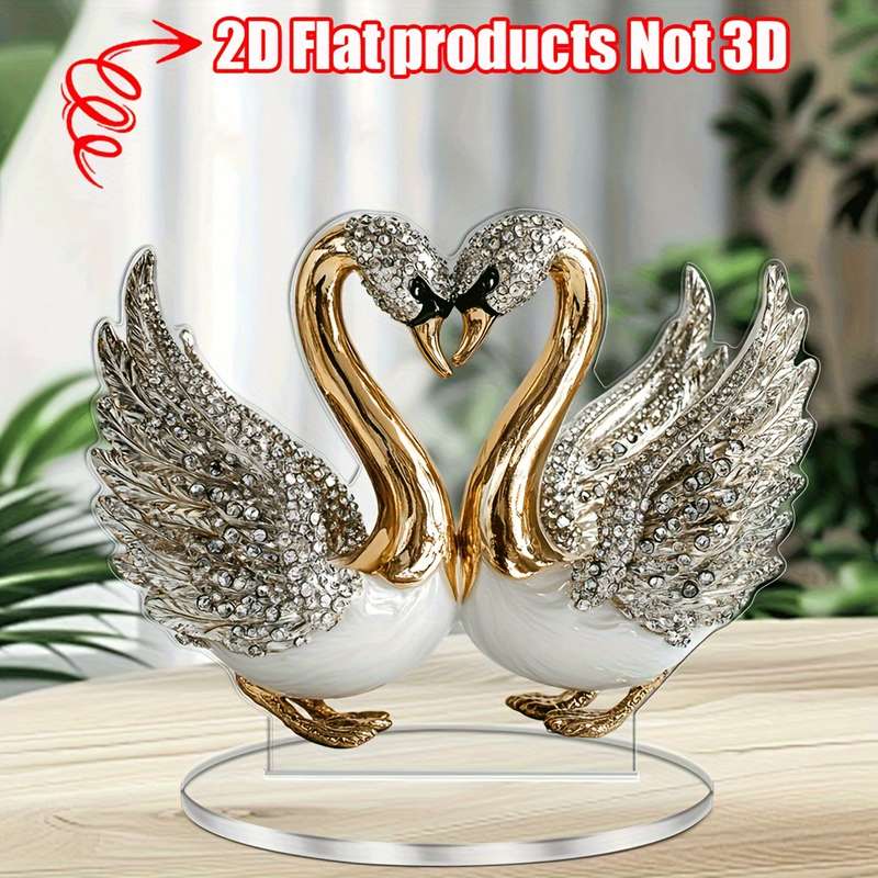 1pc 2D Flat    Acrylic Swan Sculpture 18.03cm x 14.0cm Elegant White Golden-Toned