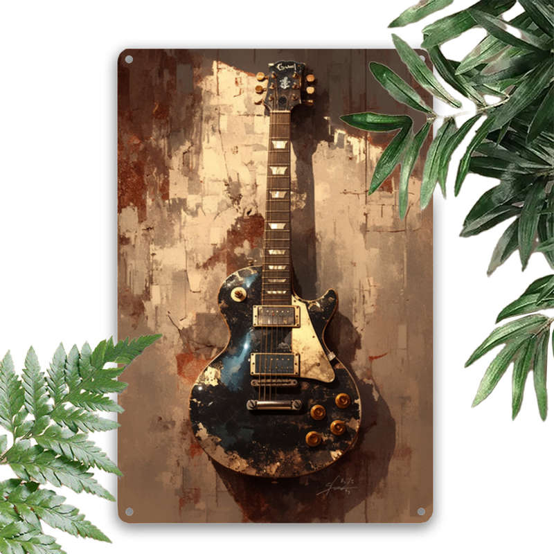 1pc  Retro Electric Guitar Aluminum Wall Art Sign Vintage Music Themed Decor for Home Bar Caf