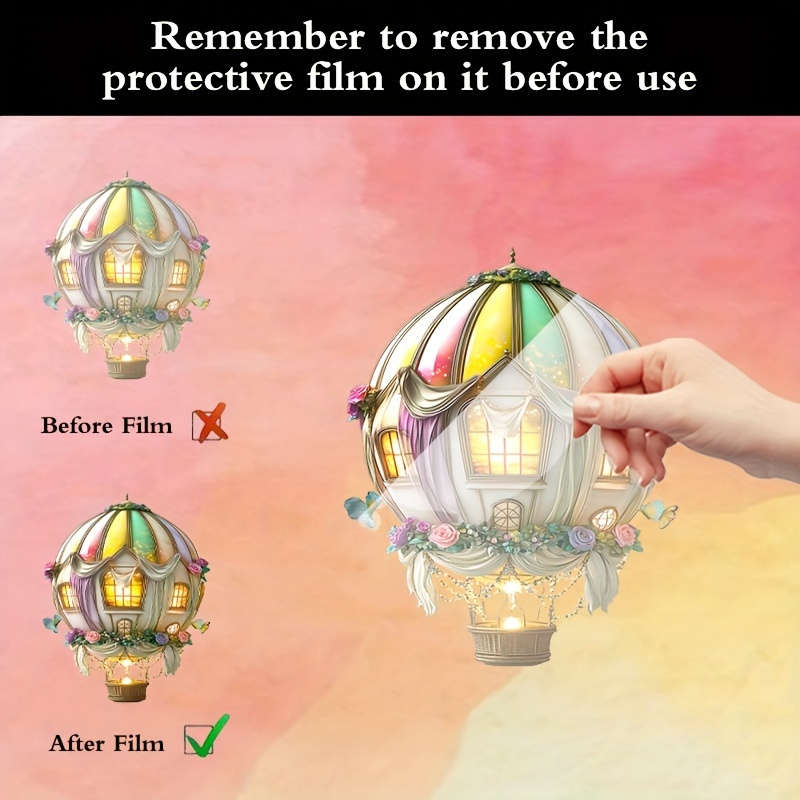1pc 2D Flat   Acrylic Whimsical Hot Air Balloon Sun Catcher 15.24cm x 20.32cm Colorful Floral Theme