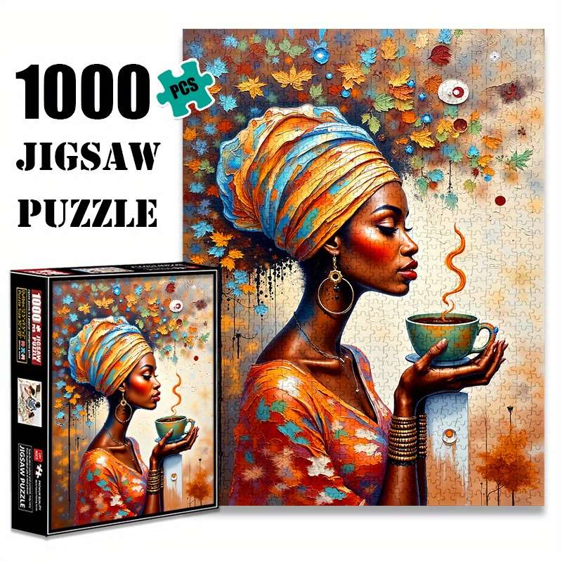 1000pcs Coffee Woman Jigsaw Puzzle Premium Large Brain-Teasing Challenge for Adults