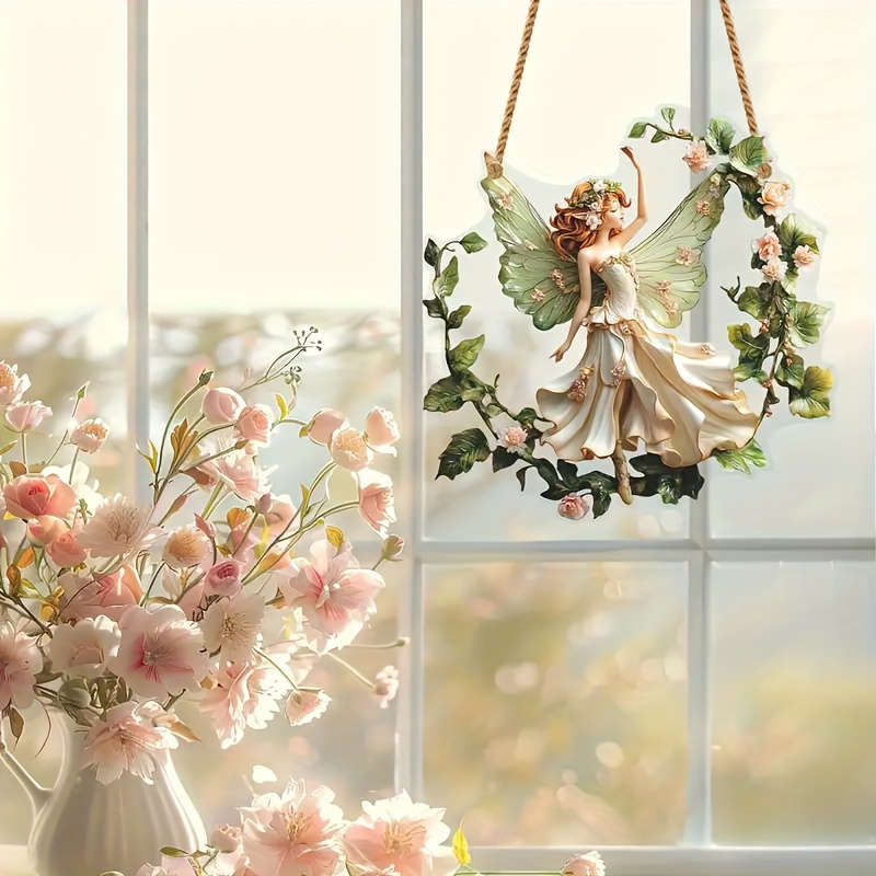 1pc 2D Flat  Bohemian Style  Resin Fairy Light Catcher Wall Hanging Christmas Wreath Theme