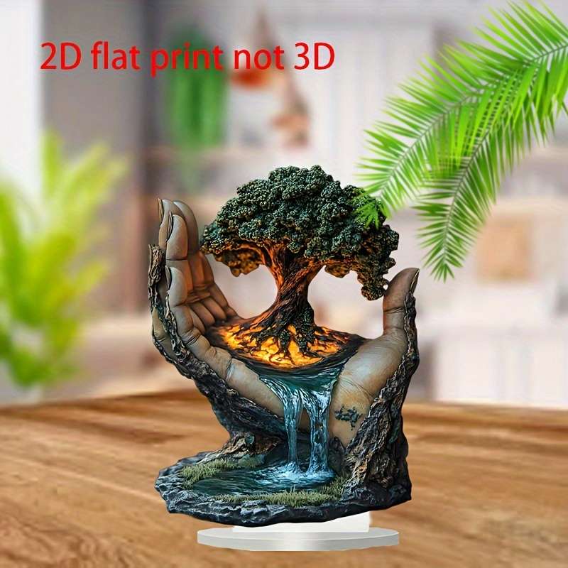 1pc 2D Flat  Tree of Life Acrylic Desktop Decoration Bohemian Style  Print Art 20.32x14.9