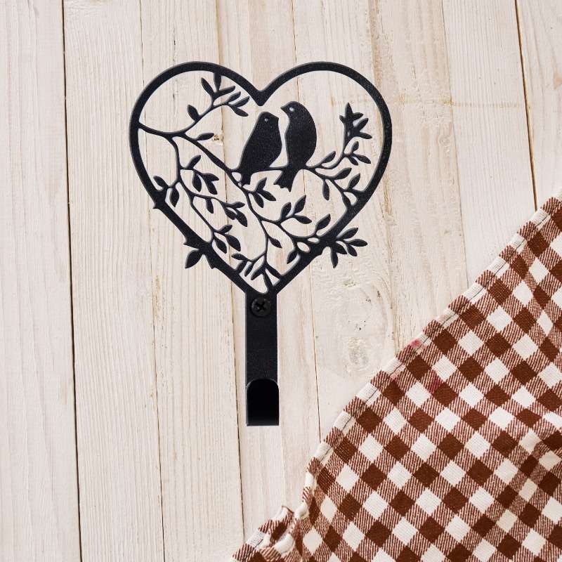 Stylish Stainless Steel Heart Wall Hook with Birds and Leaves Design Elegant Key Towel and Coat
