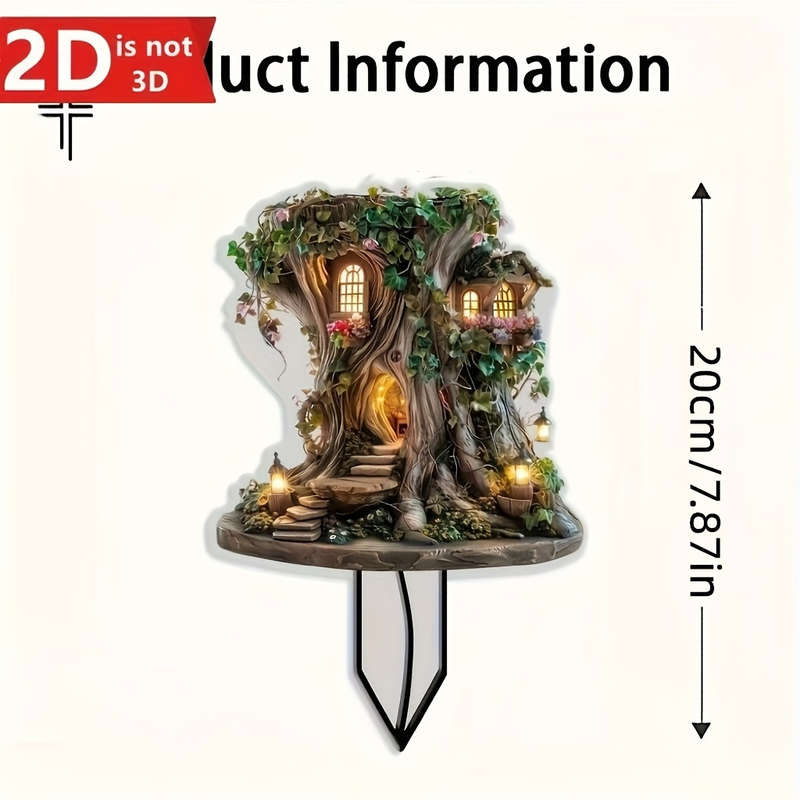 1pc 2D Flat   Magic Bohemian Fairy Tree House Garden Stake  Acrylic Decor with Glowing Wind