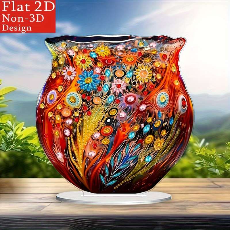1pc 2D Flat  Vibrant Acrylic Flower Vase 7.9-Inch Irregular Diamond Shape  Wall Art Colorful