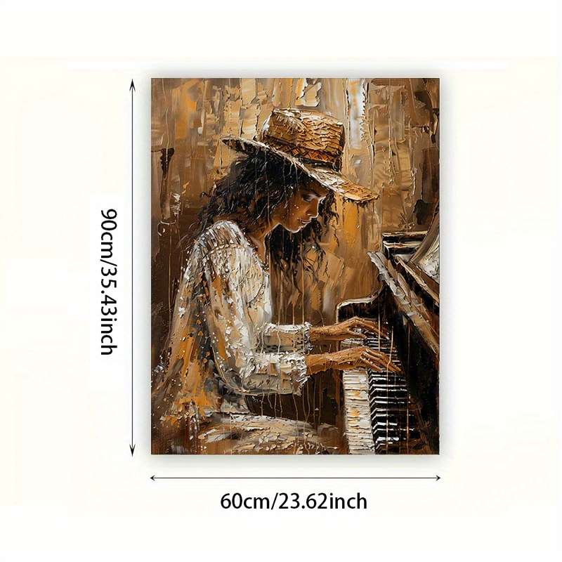 1pc 23.62x35.43in 60cmx90cm Frameless Modern Abstract Women Playing Piano Wall Art Canvas Paint
