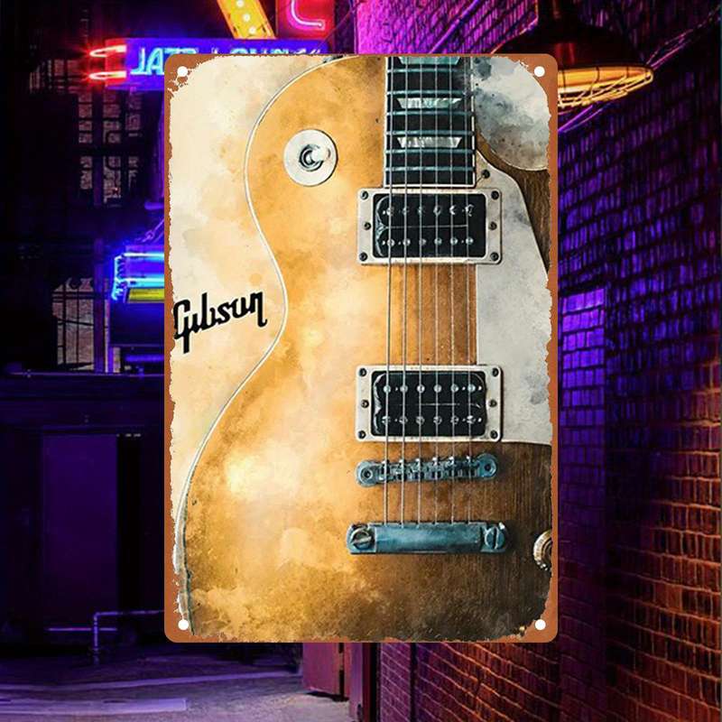 1pc Gibson Classic Sound Electric Guitar Art 20.07x30.23cm Iron Wall Decor Durable Metal Sign fo