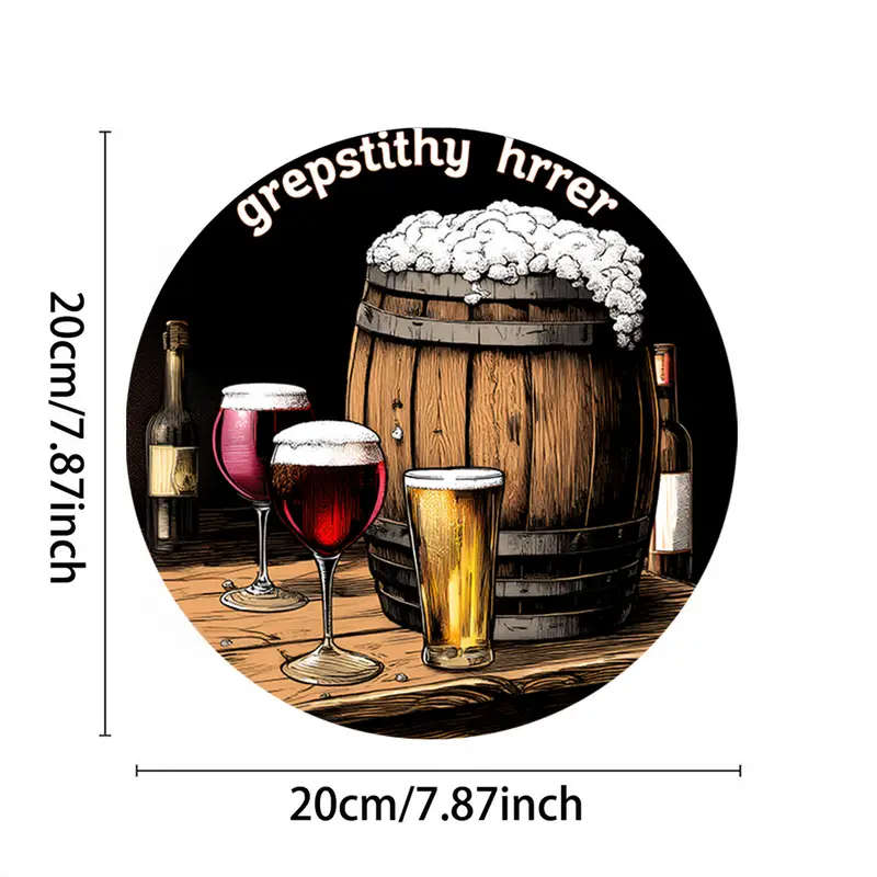 1pc Vintage Barrel Wine Glasses 19.81cm Round Aluminum Sign GREPSTITH HIRRER Beer Wine Illustration