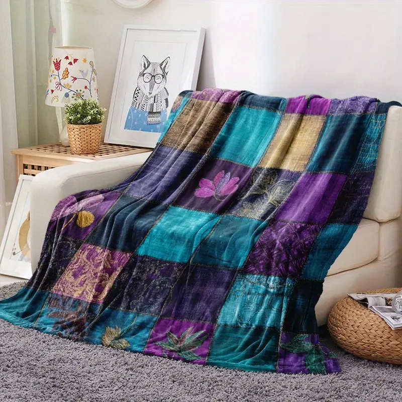 1 Vintage Floral Patchwork Flannel Throw Blanket 130*150CM
