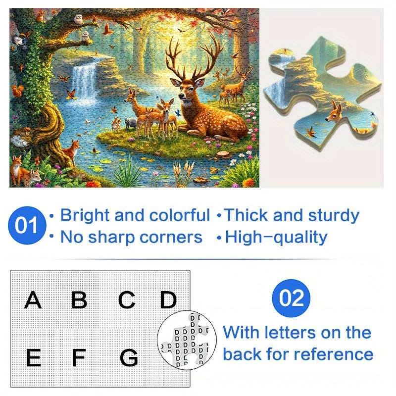 1000pcs Forest Deer Jigsaw Puzzle Scenic Nature Art with Deer Birds Waterfall