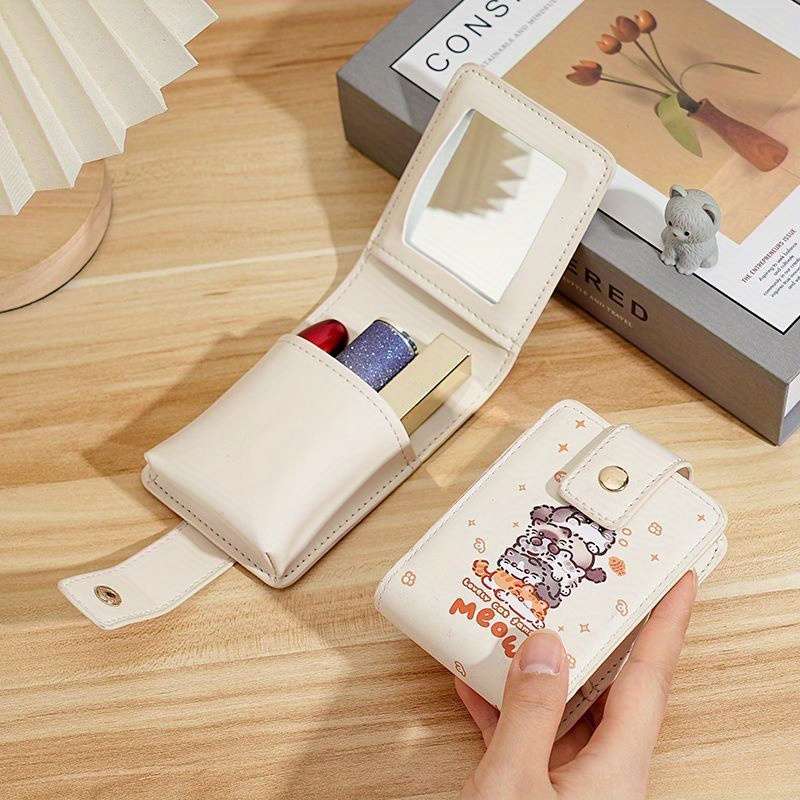 1pc Cute Cartoon Lipstick Holder with Mirror Portable Mini Makeup Bag for On-the-Go Touch-Ups