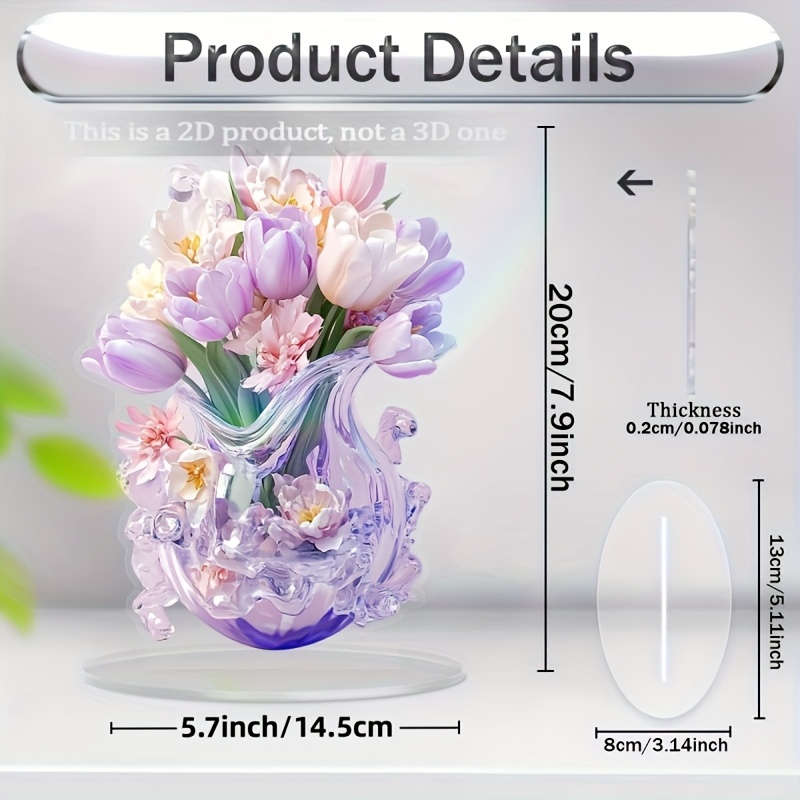 1pc 2D Flat  1 Bohemian Acrylic Tulip Vase with Display Stand Office Desk and Living Room Desktop F