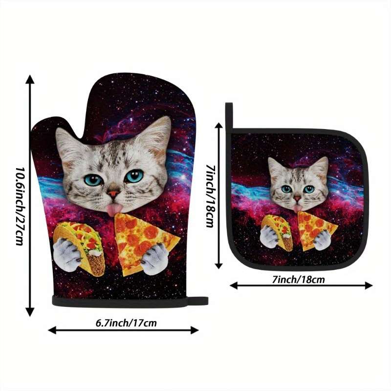 2pcs WhimsyCat Heat-Resistant Polyester Oven Mitts and Pot Holders Set 26.92x17.02 cm Cute Ki