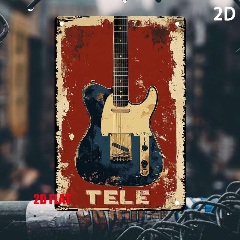 1pc 2D Flat  Vintage Gibson Guitar Metal Tin Sign Wall Art 20.07x30.23 cm Rustic Retro Music