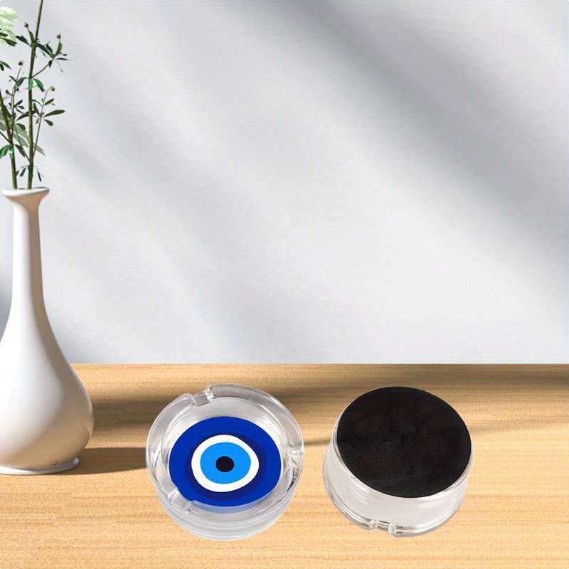 1pc Round Glass Ashtray with Blue White Black Eye Design Modern Artistic Desktop Decor for Office