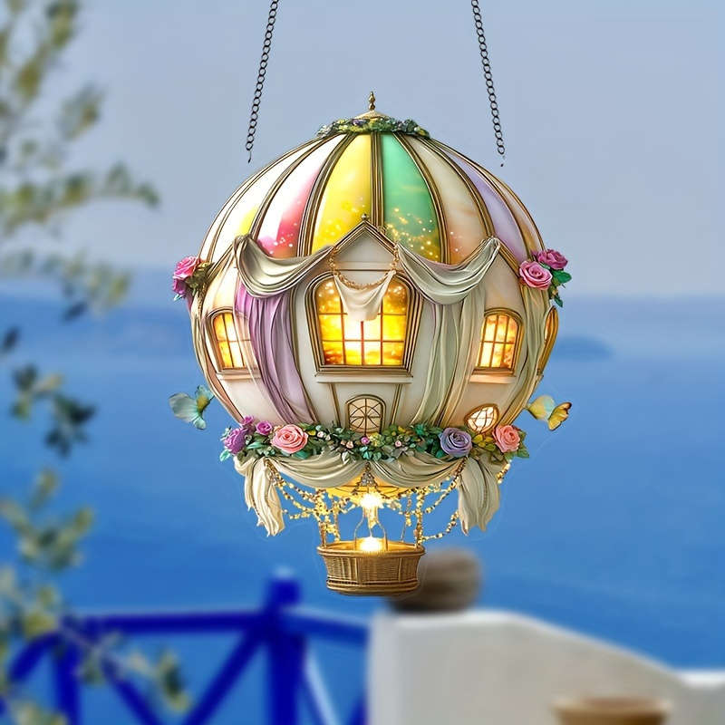 1pc 2D Flat   Acrylic Whimsical Hot Air Balloon Sun Catcher 15.24cm x 20.32cm Colorful Floral Theme
