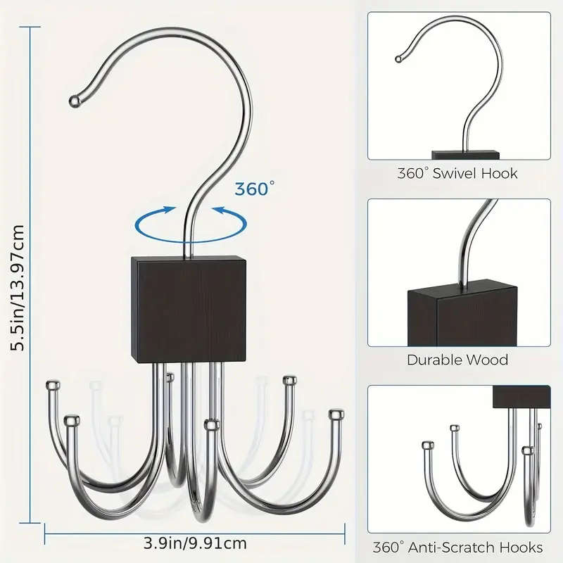 6-Claw Rotating Wall Hook Metal Multi-Functional Coat Hat Scarf Bag Storage Organizer Polished