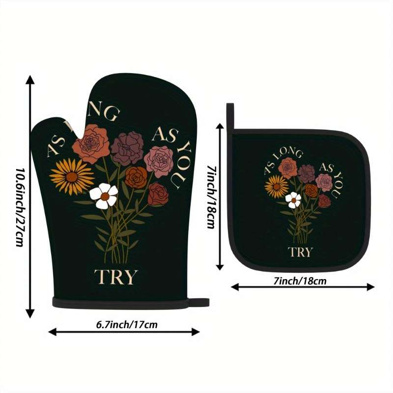 2pcs 26.92x17.02 cm Heat Resistant Oven Mitts And Potholders