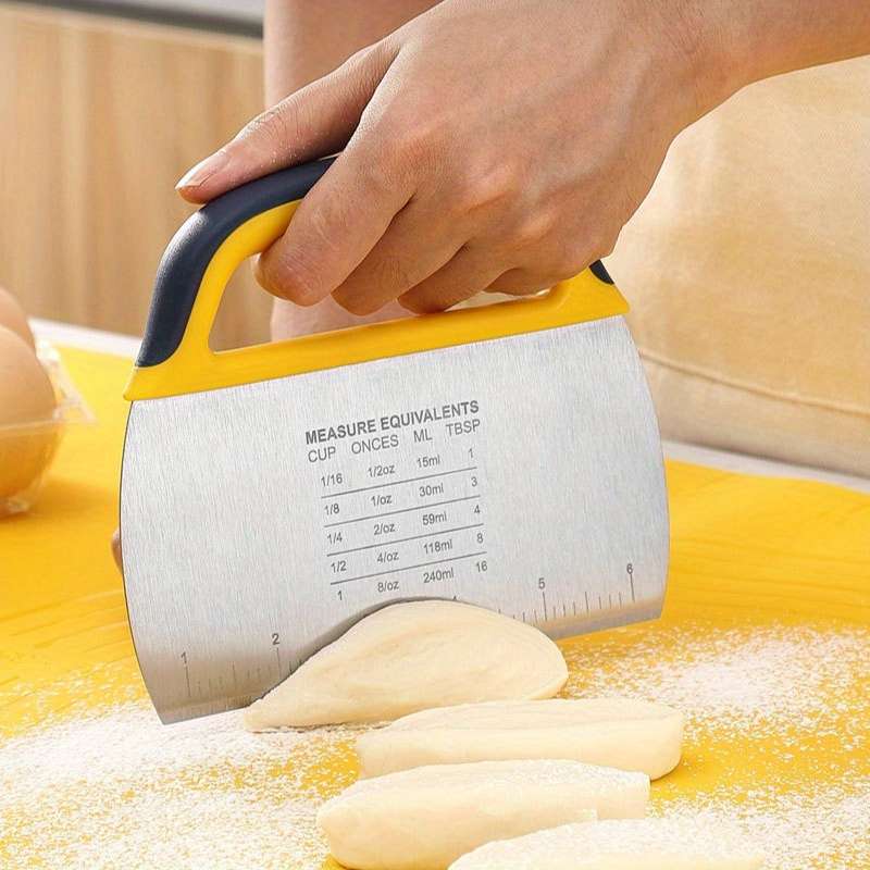 1pc Stainless Steel Slicing Knife with Measuring Scale Durable Non-Slip Silicone Handle Per