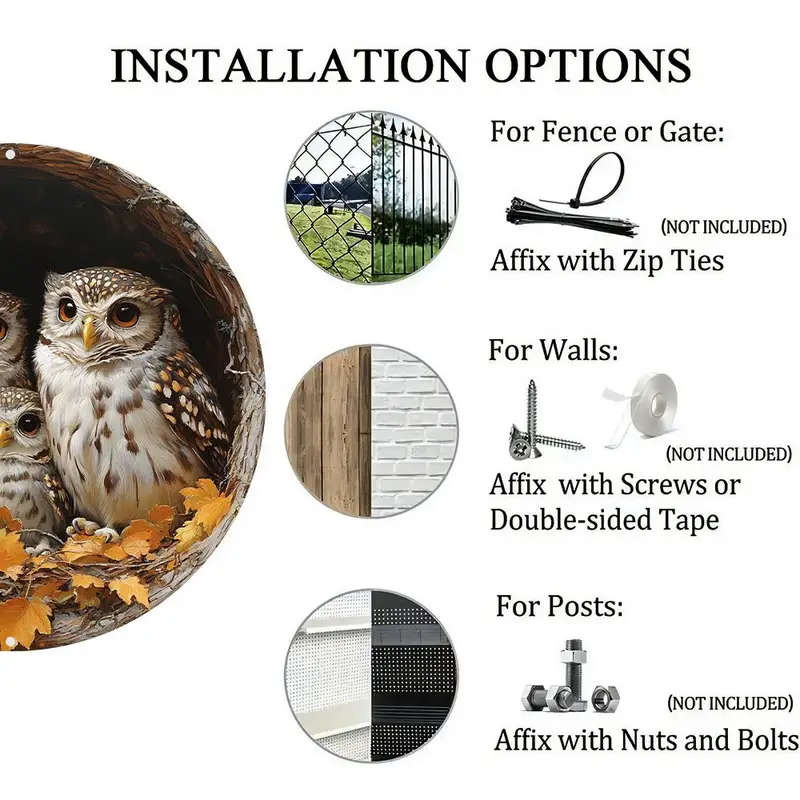 1pc Vintage Owl Family 3D Embossed Aluminum Wall Art 20.32x20.32cm Pre-Drilled for Easy Hanging Anim