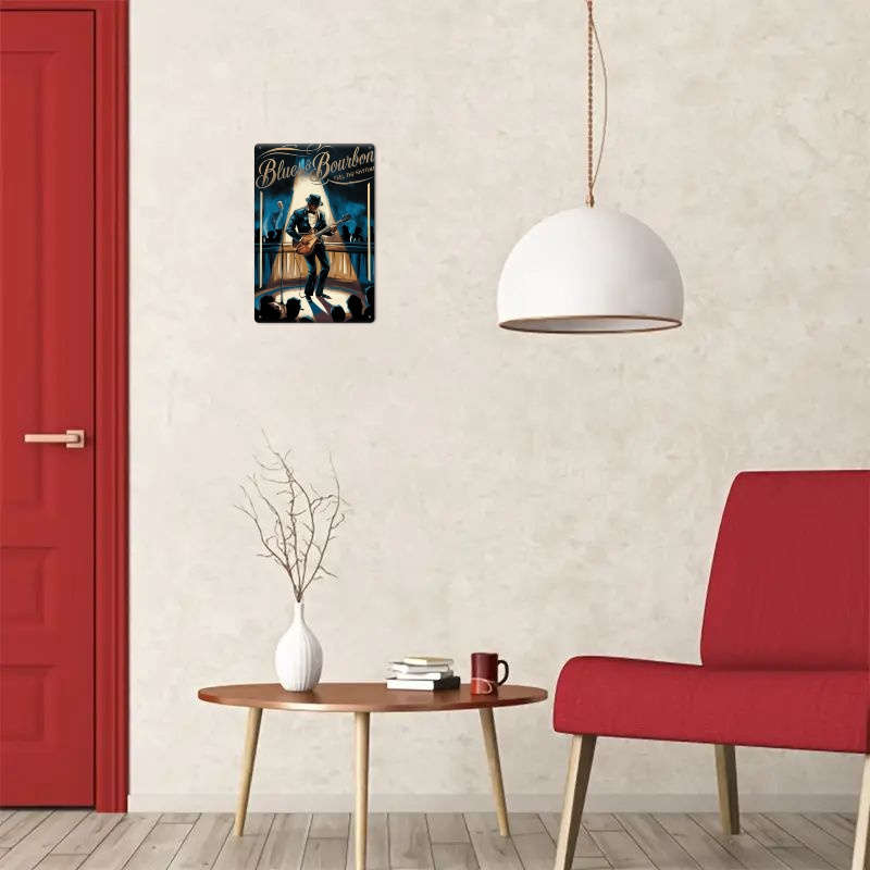 1pc Room Decor  Blues Bourbon Jazz Theme Iron Tin Sign 30.48x20.32 cm 2D Printed Wall Art for