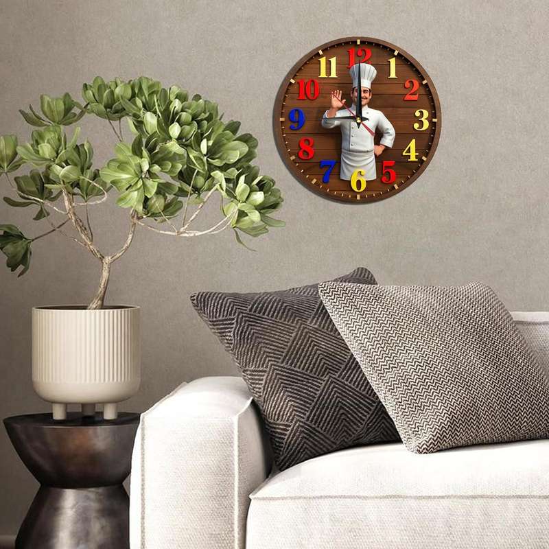 1pc Charming Vintage Chef-Themed Silent Wooden Wall Clock Rustic Farmhouse Decor 24.89cm Round
