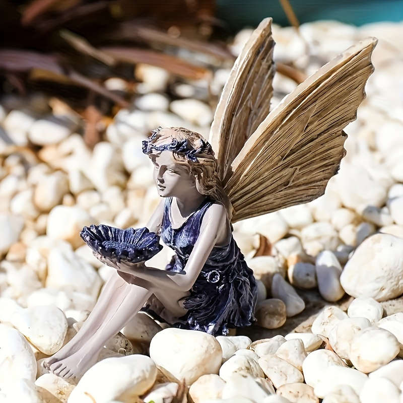 1pc 2D Flat Whimsical Fairy Garden Statue Resin Fairy with Wings Holding