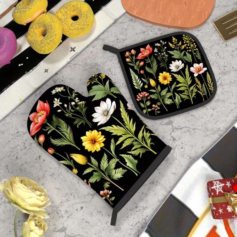 2pcs 26.92x17.02 cm Heat Resistant Oven Mitts And Potholders