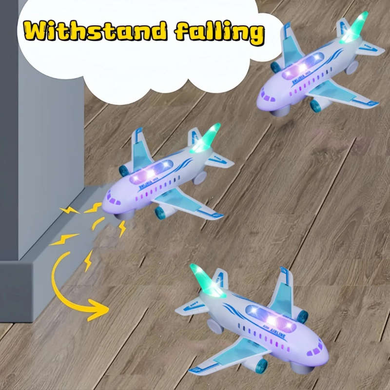 1pc Kids Glowing LED Electric Airplane Toy ABS Material Music and Sound Effects Battery Powered Hori