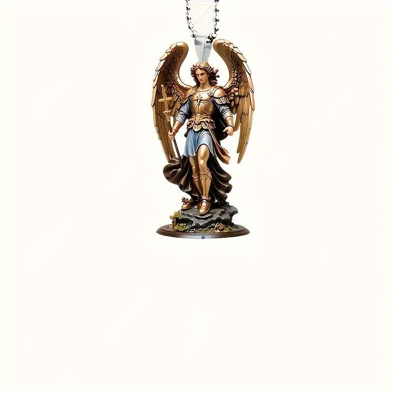 1pc 2D Flat  Acrylic Archangel Michael Pendant Detailed Angel Statue with Blue Tassel Christian R