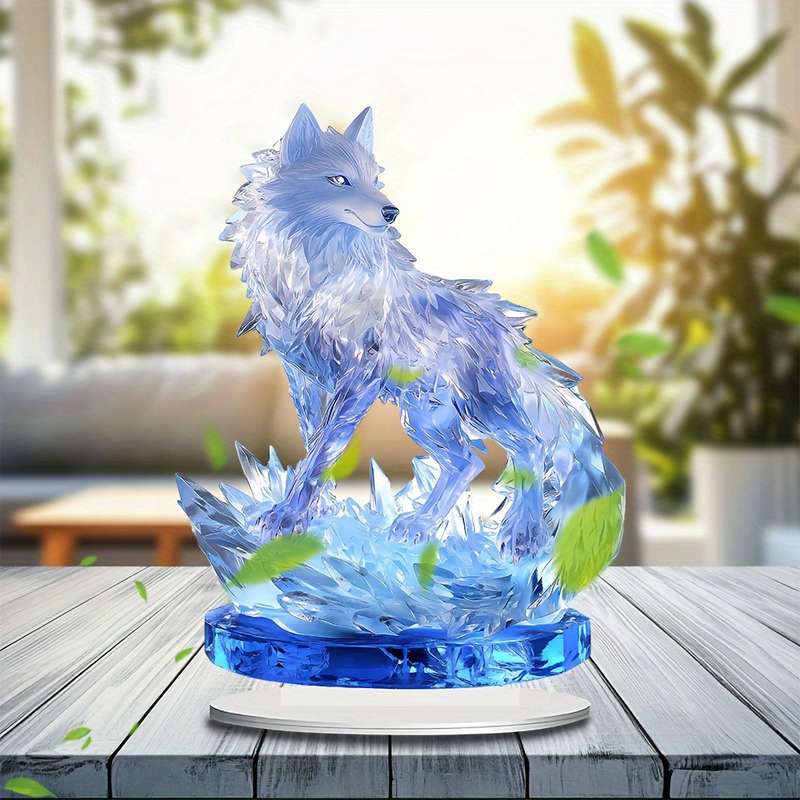 1pc 2D Flat  Acrylic Crystal Wolf Sun Catcher 23.98cm x 17.78cm