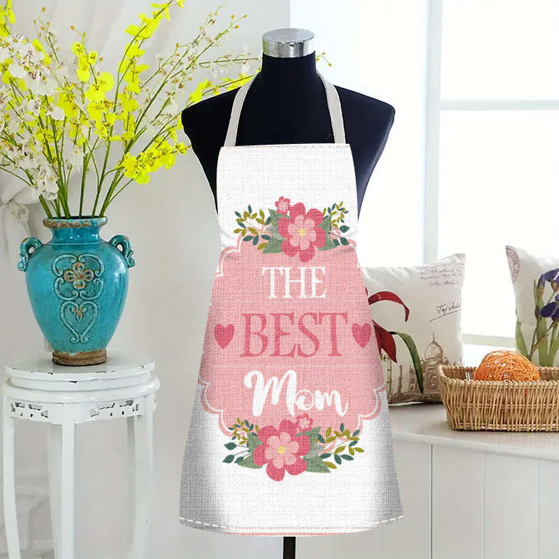 1pc Mother'S Day Apron Polyester Woven Adjustable Neck Floral "The Best Mom" Design Perfec