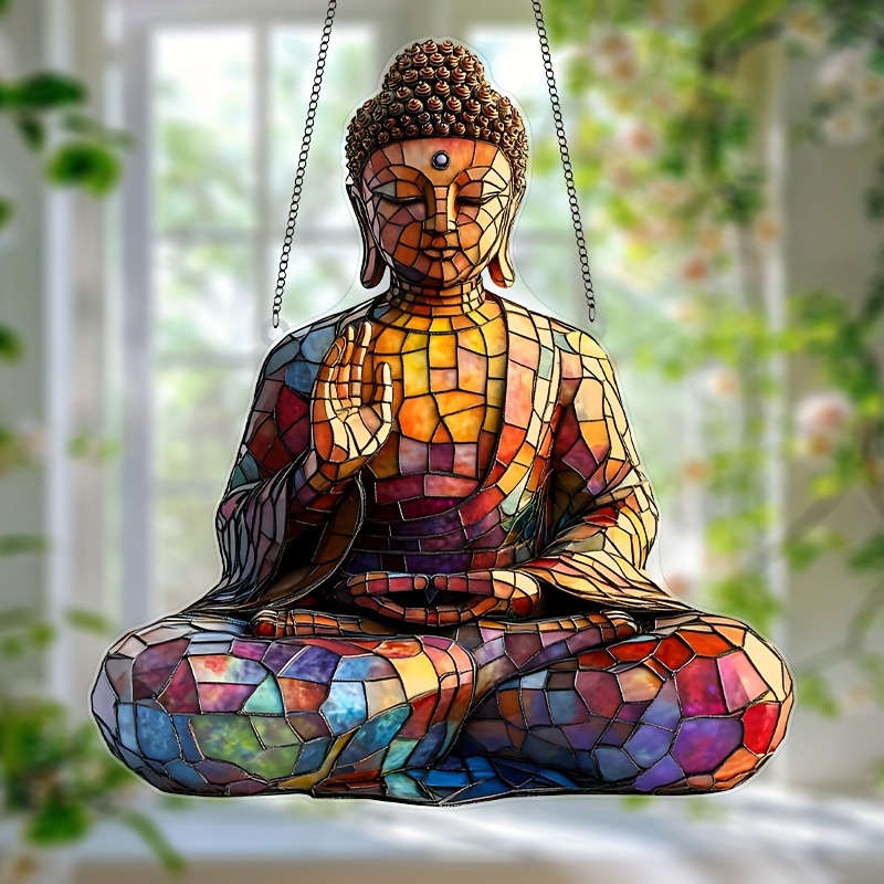 1pc 2D Flat  Colorful Acrylic Buddha Sun Worshiper Multicolor Window Hanging Decoration Religious