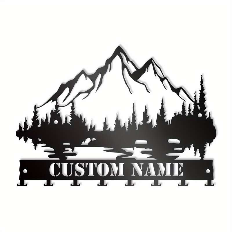 1pc Custom Mountain Forest Key HolderPersonalized Metal Wall Art with Lake  Tree Silhouettes La