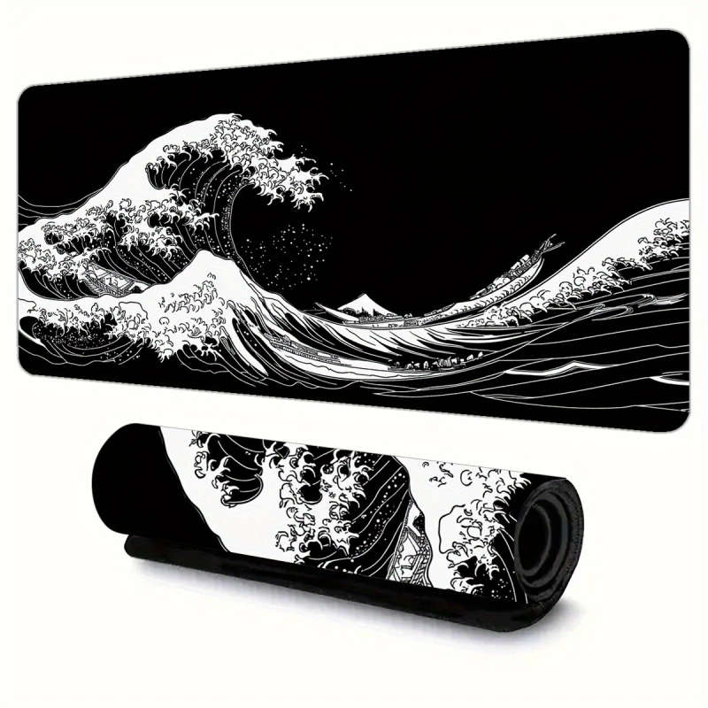 1pc 30x60cm Gaming Mouse Pad Black and White Wave Design Non-Slip Rubber Base