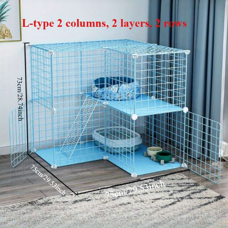 1pc Blue L-shaped 1-layer With Tray Pet Cage