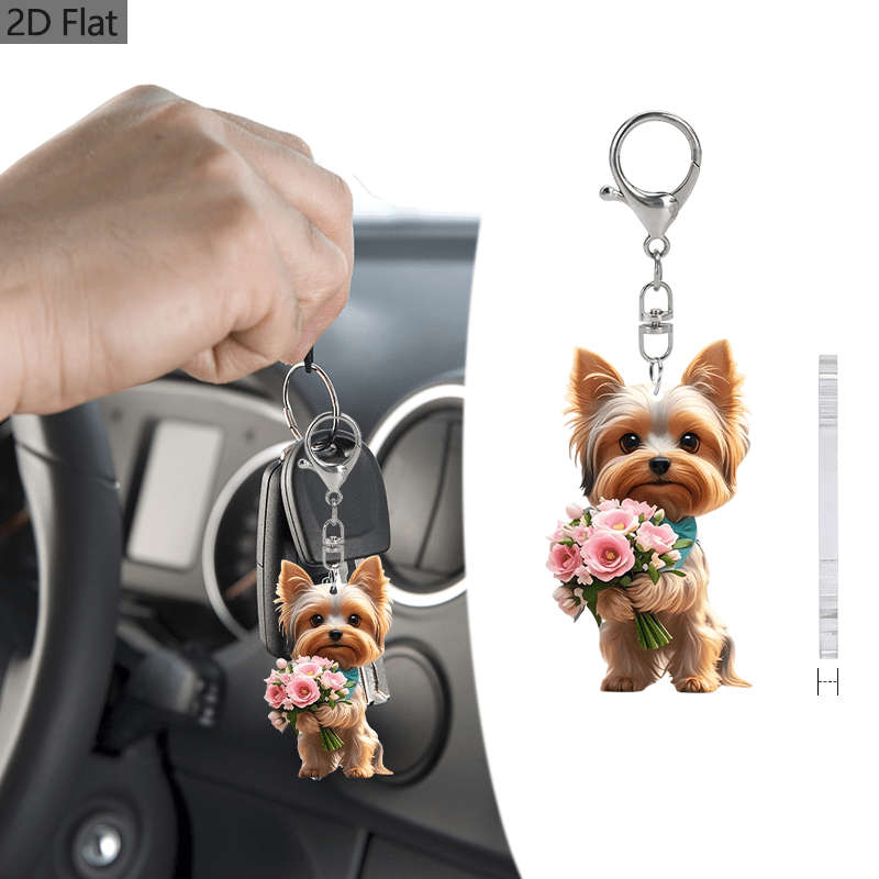 1pc 2D Flat  Yorkshire Terrier Dog acrylic Keychains Yorkie Accessories for Women Girls Handbag Char