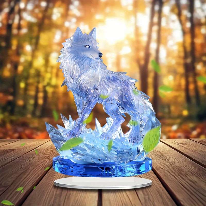 1pc 2D Flat  Acrylic Crystal Wolf Sun Catcher 23.98cm x 17.78cm