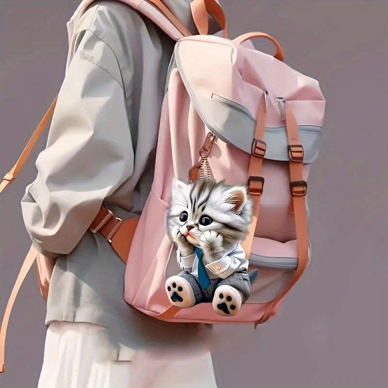 1pc 2D Flat  Adorable Shy Cat Acrylic Hanging Ornament Collectible Feline Memorial with Blue Shirt