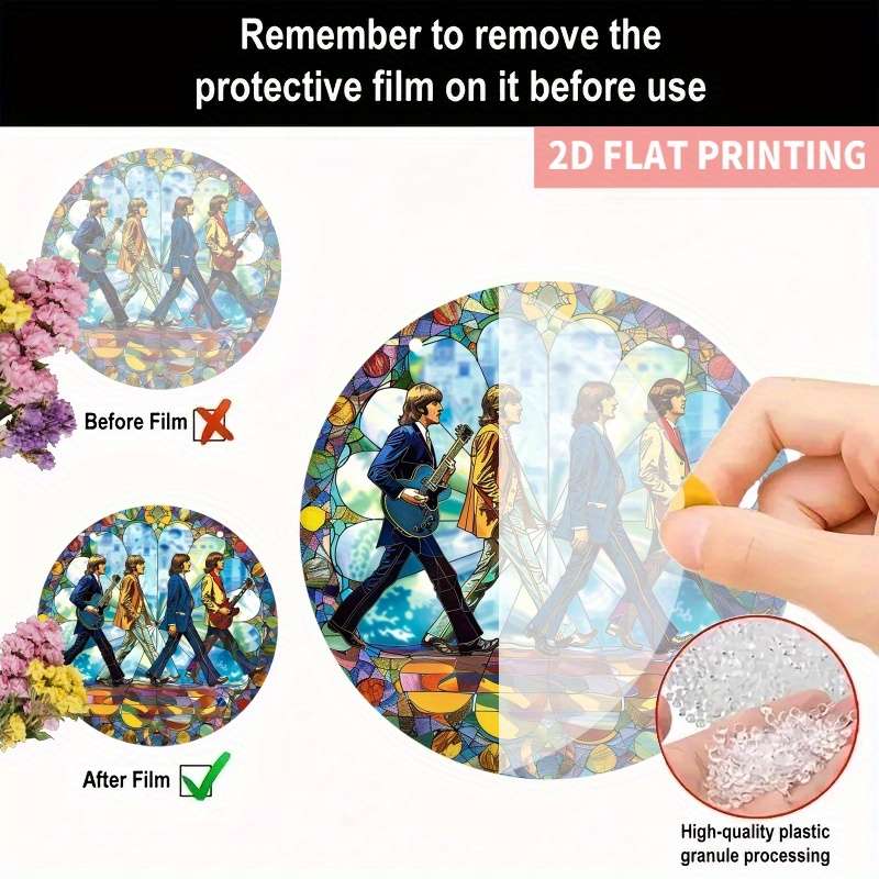 1pc 2D Flat Printing  Abbey Road Beatles Sun Catcher Vibrant 19.99x19.99 cm Window Hanging De